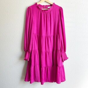 Calista Tiered High Neck Long Sleeve Dress Hot Pink Dress Women’s Size Medium